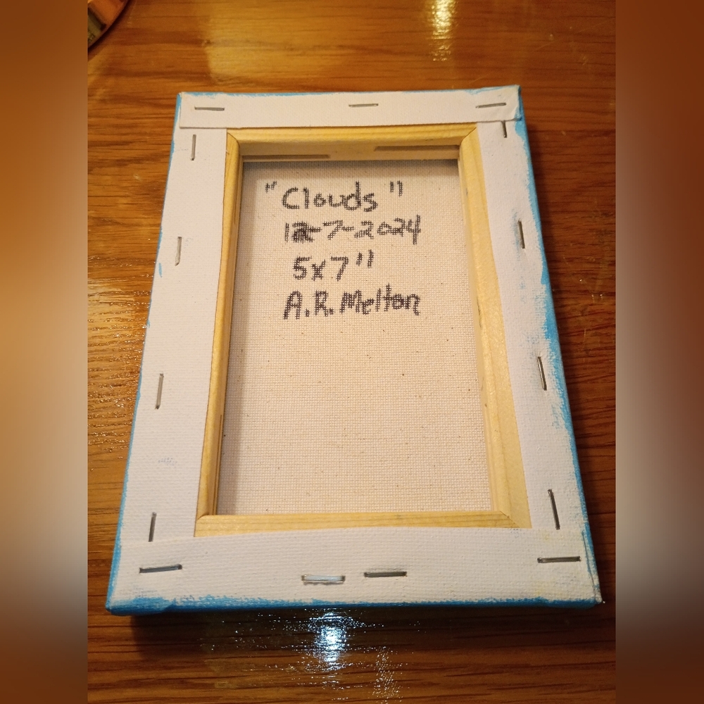 Blue Sky Cloud Painting 5x7 Original Acrylic Canvas Nursery Wall Art Decor - Picture 4 of 4